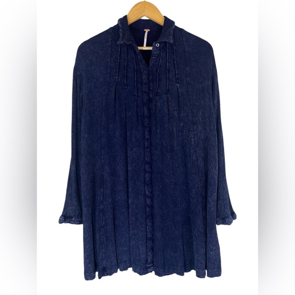 Free People Spin Me Boho Oversized Button-Up Tunic Shirt Dress - Sz S - Picture 2 of 10